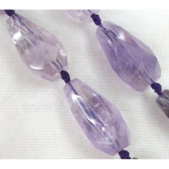 amethyst beads, light purple, faceted teardrop
