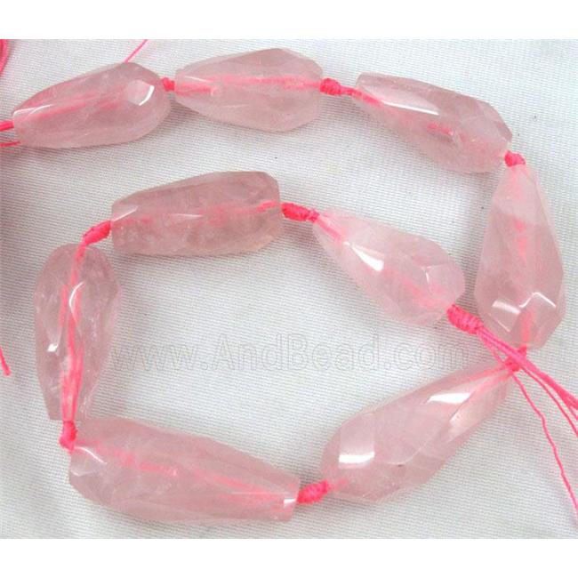 rose quartz bead, pink, faceted teardrop