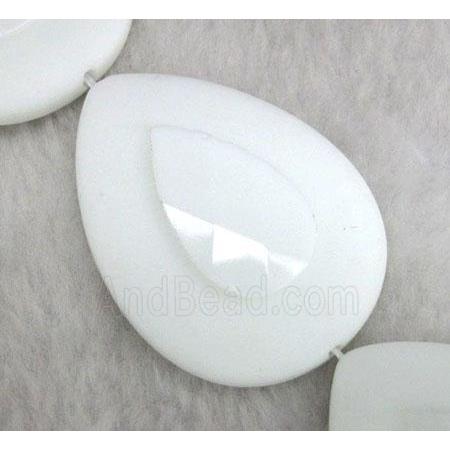 white porcelain beads, flat-teardrop, faceted