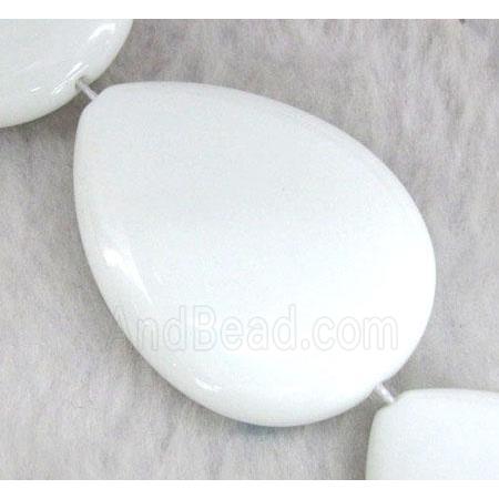white porcelain beads, flat-teardrop