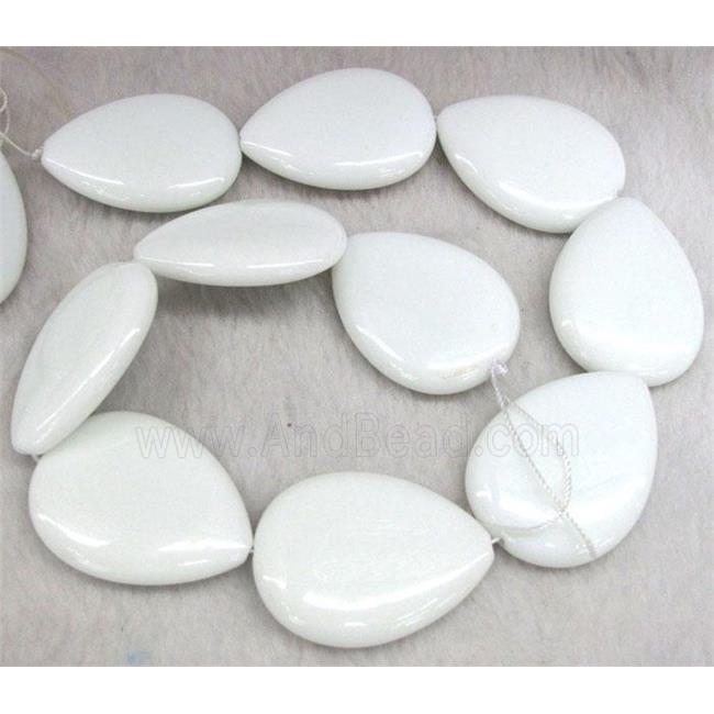 white porcelain beads, flat-teardrop