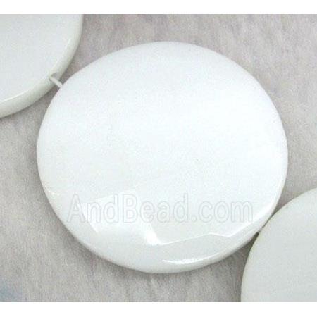 white porcelain bead, faceted flat-round
