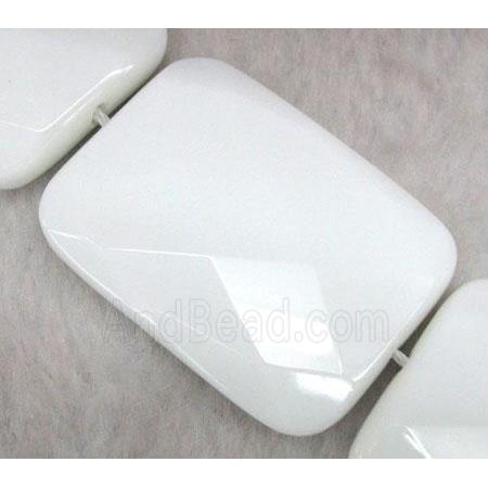 white porcelain bead, faceted rectangle