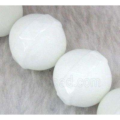 porcelain bead, round, faceted, white