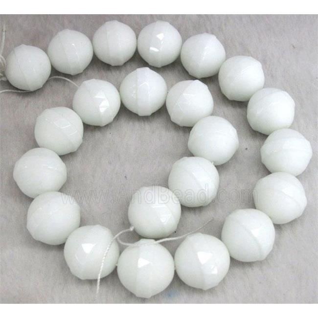 porcelain bead, round, faceted, white