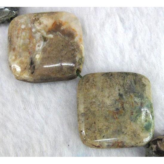 Ocean Agate beads, corner-drilled square