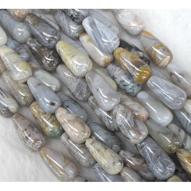 gray Bamboo Agate beads, D-teardrop