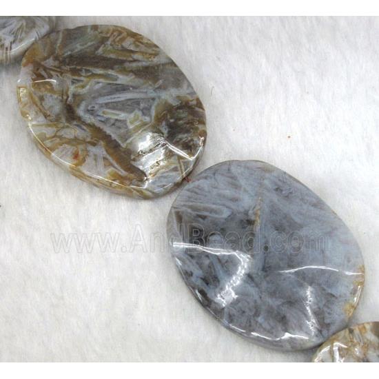 gray Bamboo Agate beads, wave oval