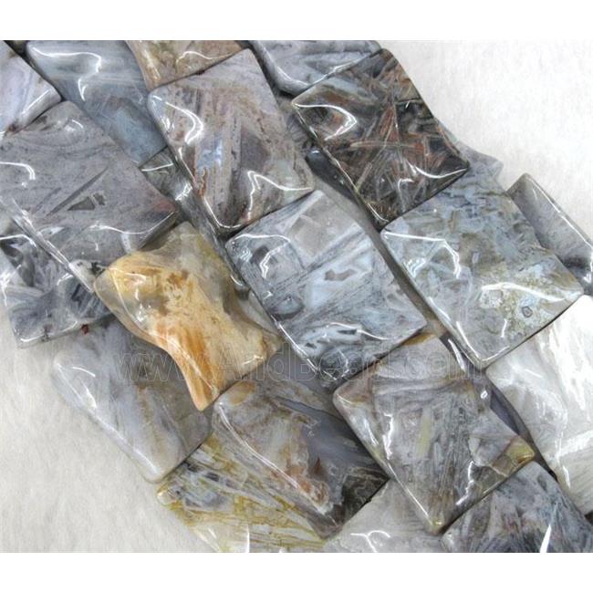 gray Bamboo Agate beads, wave rectangle