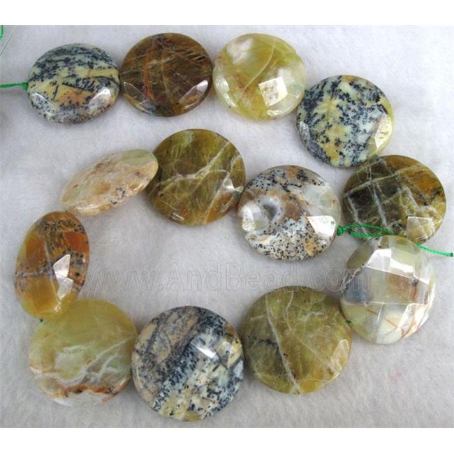 yellow opal stone beads, faceted flat round