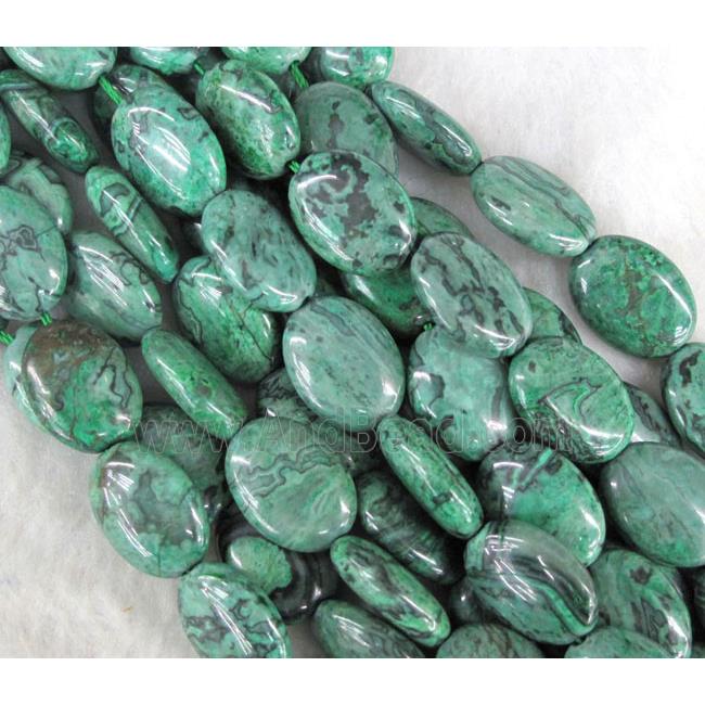 Natural Green Picture Jasper Oval Beads Dye