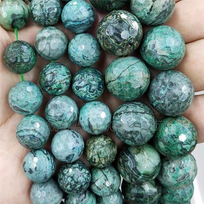 faceted round green Picture Jasper beads