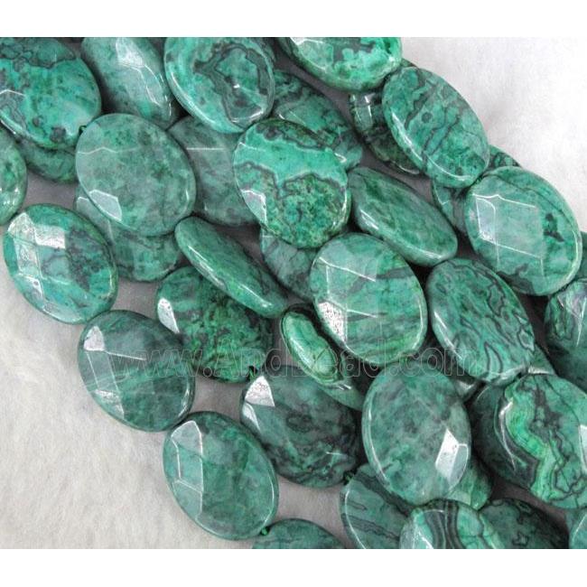 Natural Green Picture Jasper Oval Beads Faceted Dye