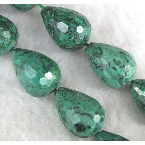 green picture jasper beads, faceted teardrop