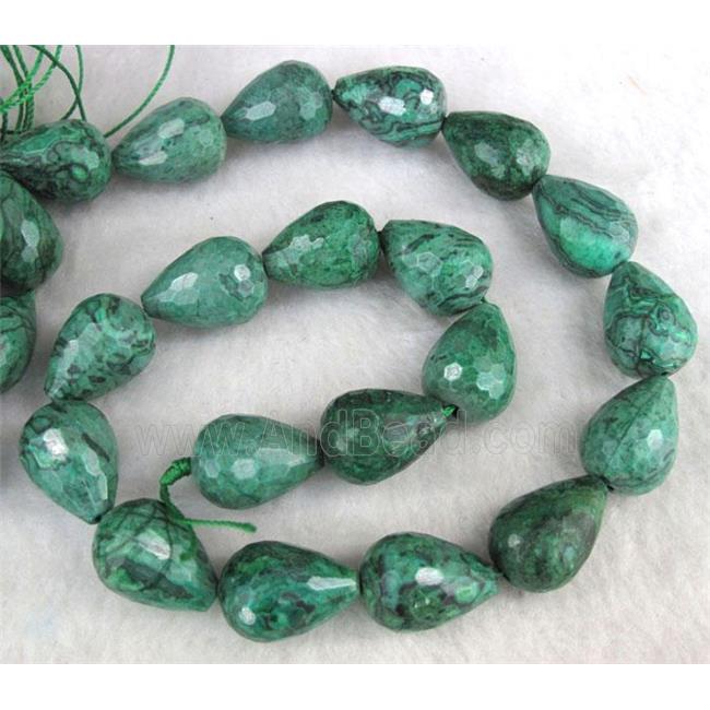 green picture jasper beads, faceted teardrop