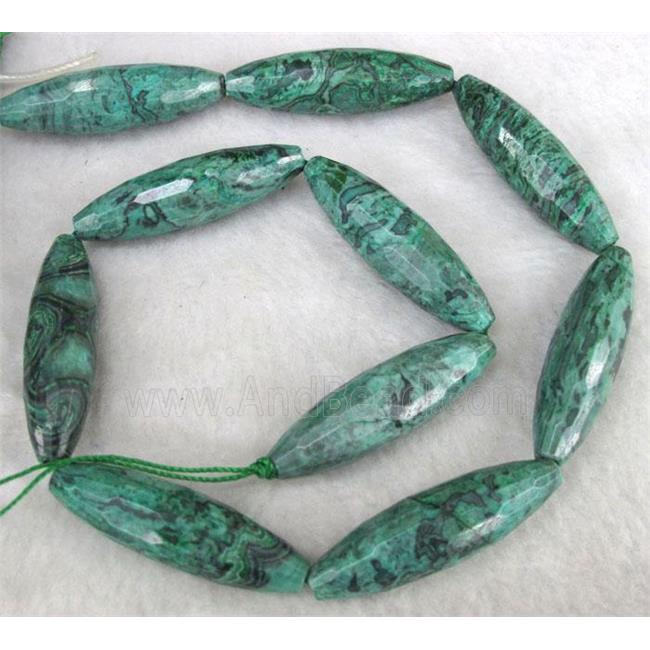 green picture jasper bead, faceted rice-shaped