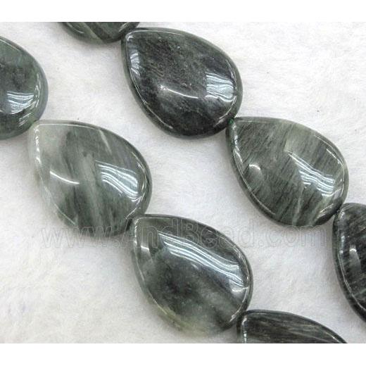 natural green Seraphinite beads, flat teardrop
