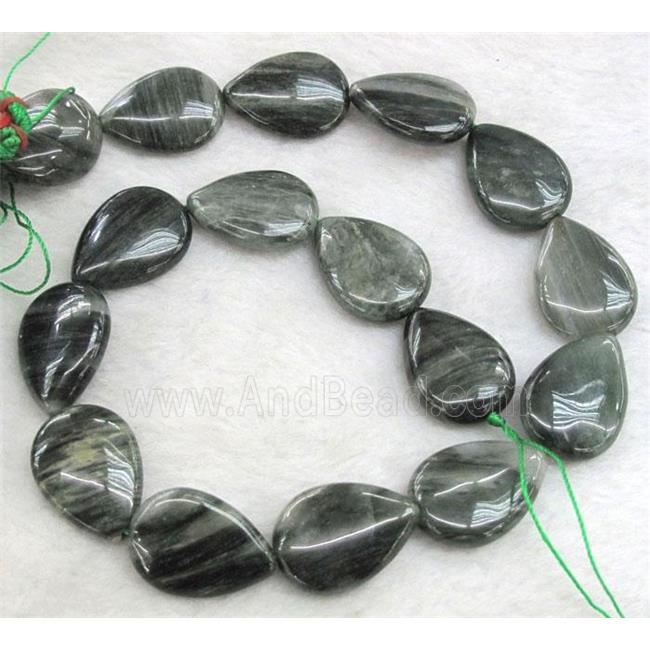 natural green Seraphinite beads, flat teardrop