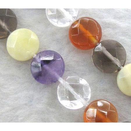 mixed gemstone beads, faceted flat round