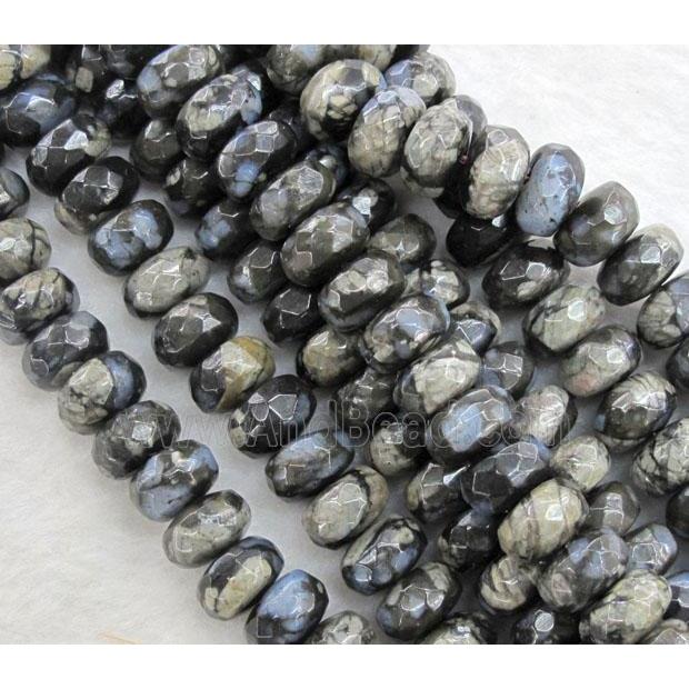 grey opal stone beads, faceted rondelle