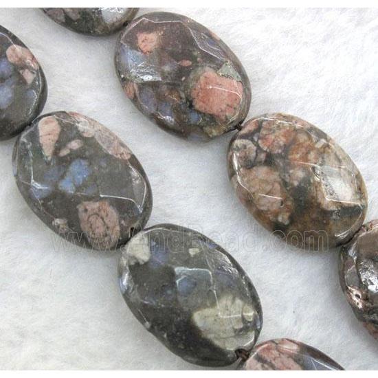 gray opal stone beads, faceted flat oval