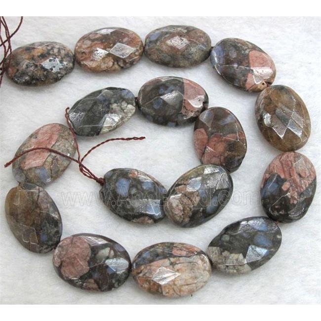 gray opal stone beads, faceted flat oval