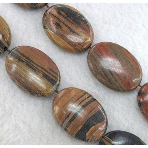 striped brown Opal Stone Beads, flat oval