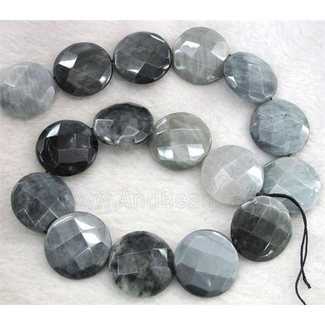natural Eagle Eye Stone beads, faceted flat-round