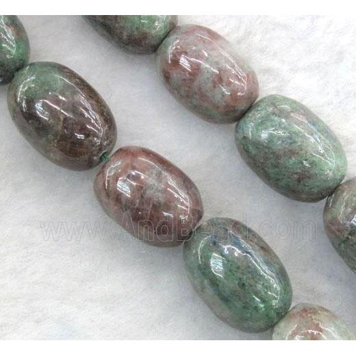 Red Green Garnet Bead, barrel