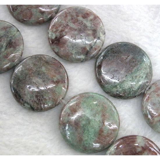 Red Green Garnet Beads, flat-round