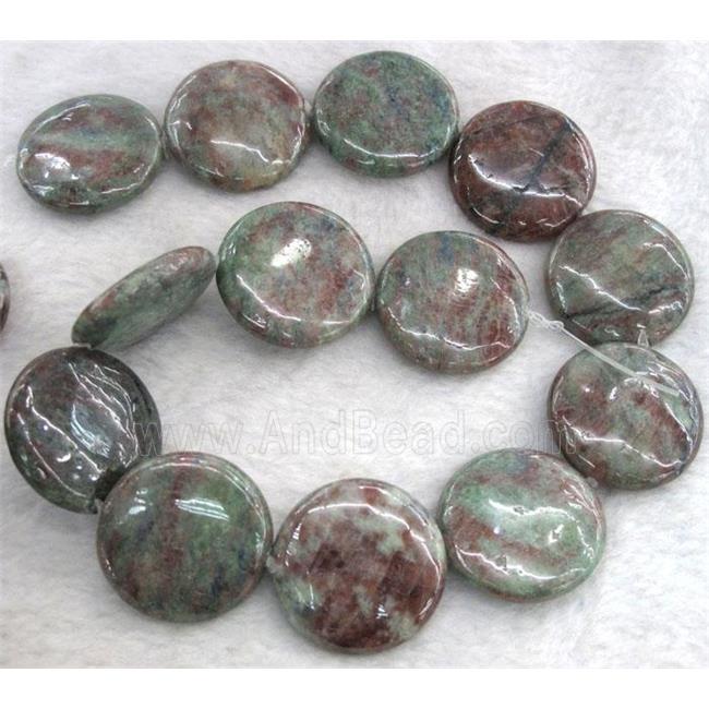 Red Green Garnet Beads, flat-round