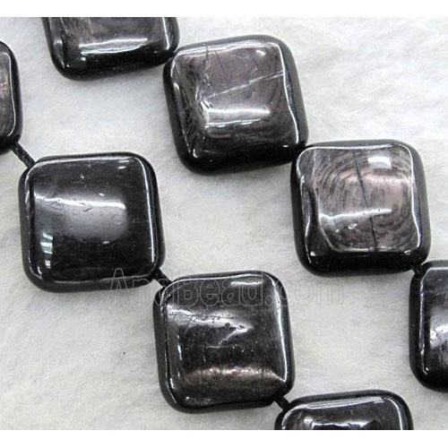 hypersthene beads, corner-drilled square