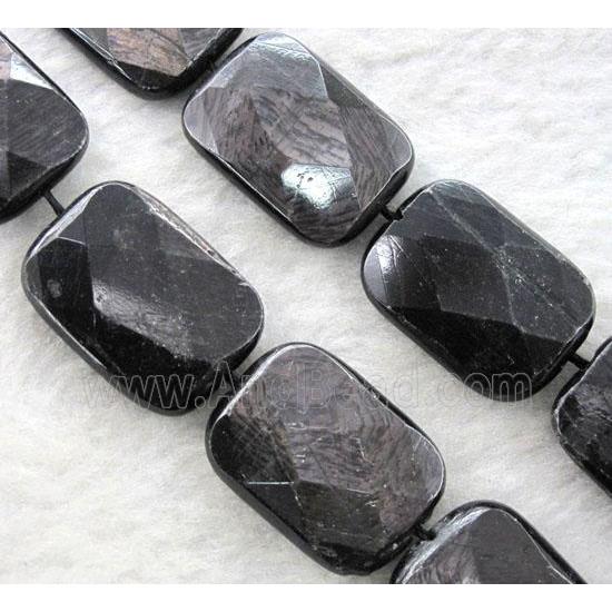 black hypersthene bead, faceted rectangle
