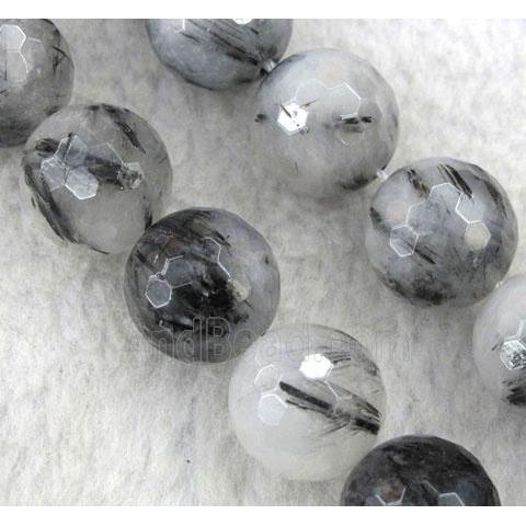 Black Rutilated Quartz beads, faceted round