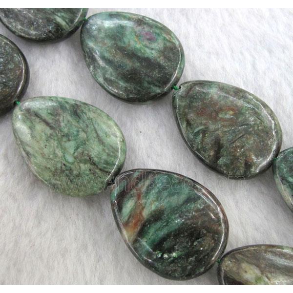 natural Emerald Bead, flat teardrop