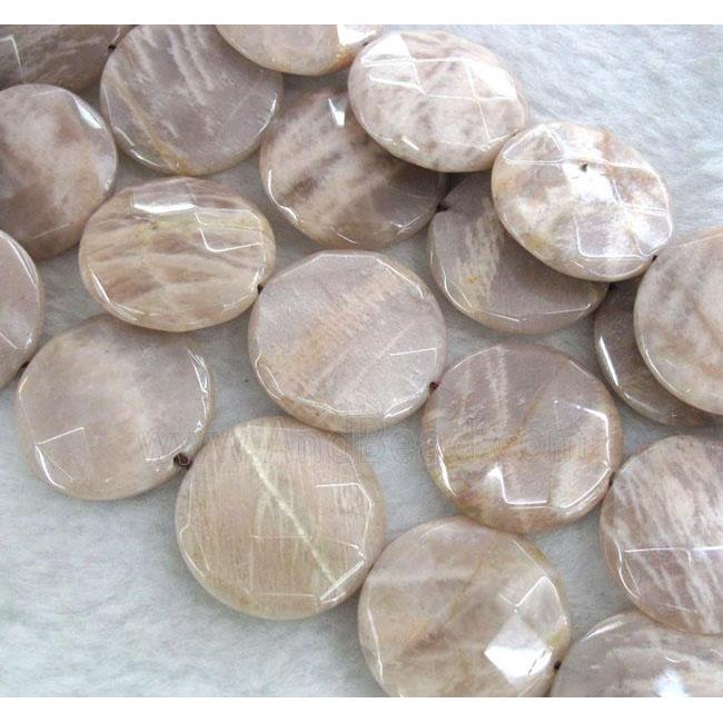 Sunstone beads, faceted flat-round