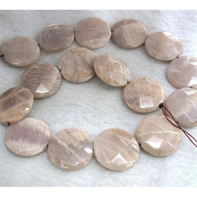 Sunstone beads, faceted flat-round