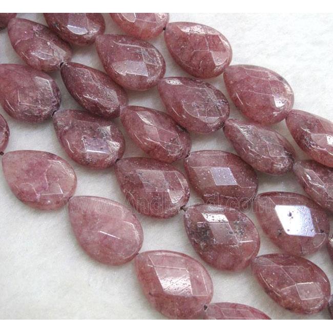 Strawberry Quartz bead, faceted teardrop