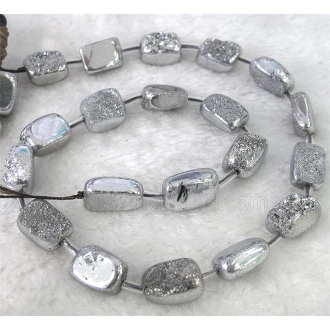 druzy quartz beads, freeform, silver electroplated