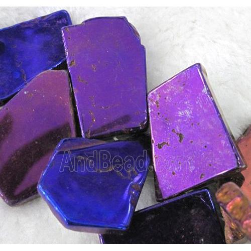 agate slice beads, freeform, purple electroplated