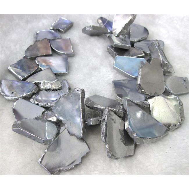 agate slice beads, freeform, silver electroplated