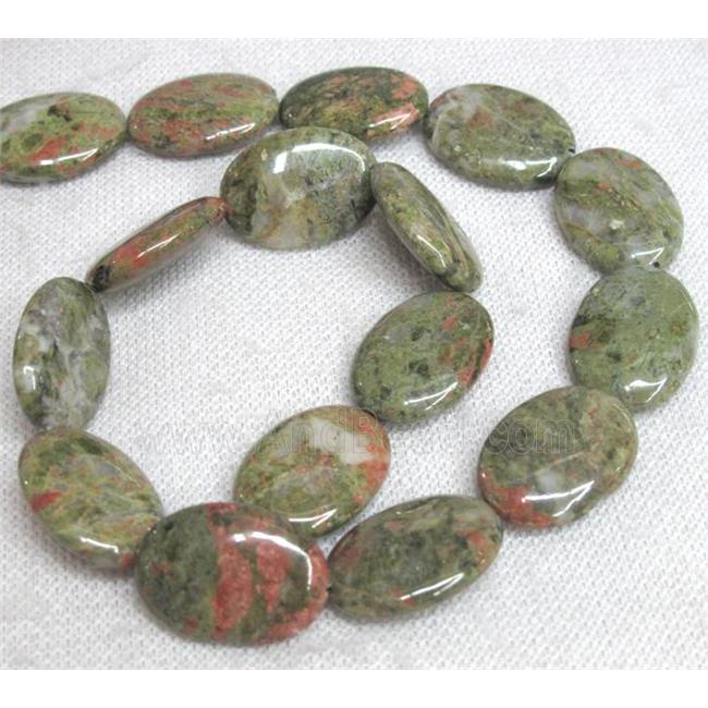 Unakite bead, flat oval