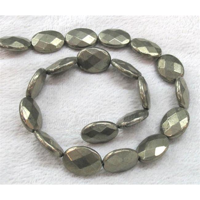 pyrite bead, faceted flat oval