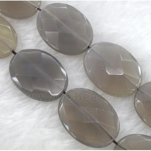 grey moonstone bead, faceted flat oval