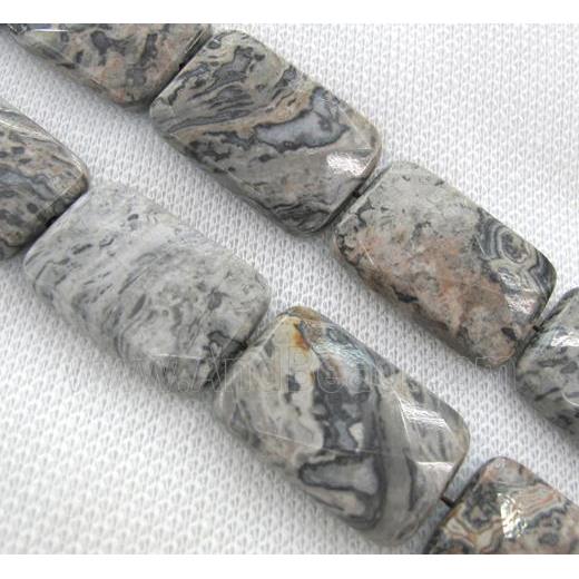 grey picture jasper bead, faceted rectangle