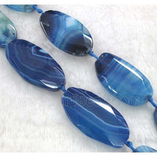 blue striped Agate beads, faceted oval