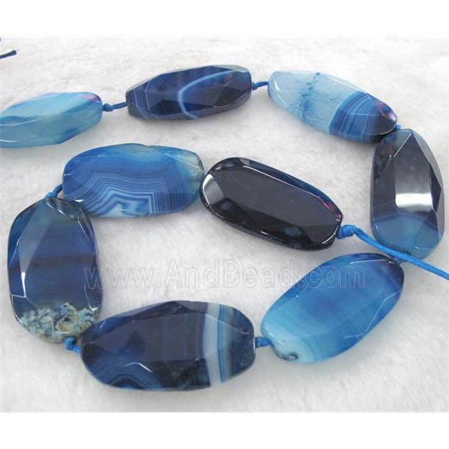blue striped Agate beads, faceted oval