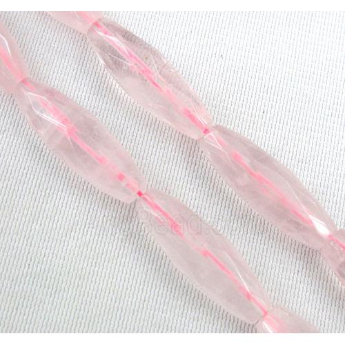 rose quartz beads, faceted barrel