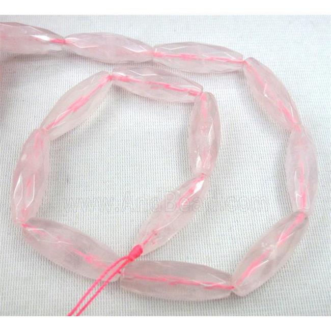 rose quartz beads, faceted barrel