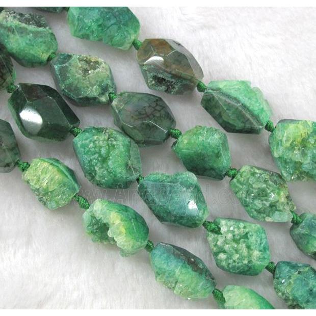 green druzy agate beads, freeform